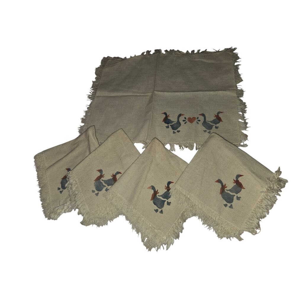 Vintage Blue Geese Ducks 6 Table Napkins and 2 Placemats